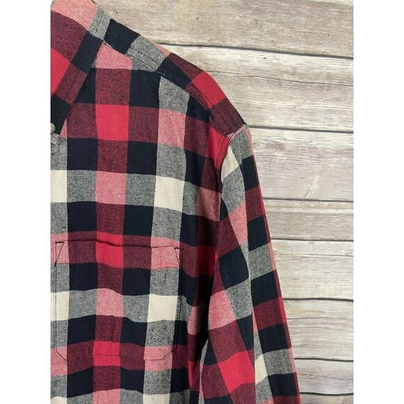 Eddie Bauer Seattle Mens XXL Plaid Flannel Button Down Shirt Red Black Long Slv - Picture 5 of 12